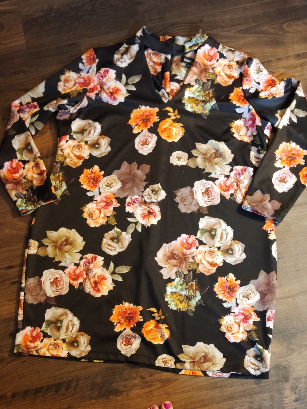Floral V-Neck Black Women's Tunic Top